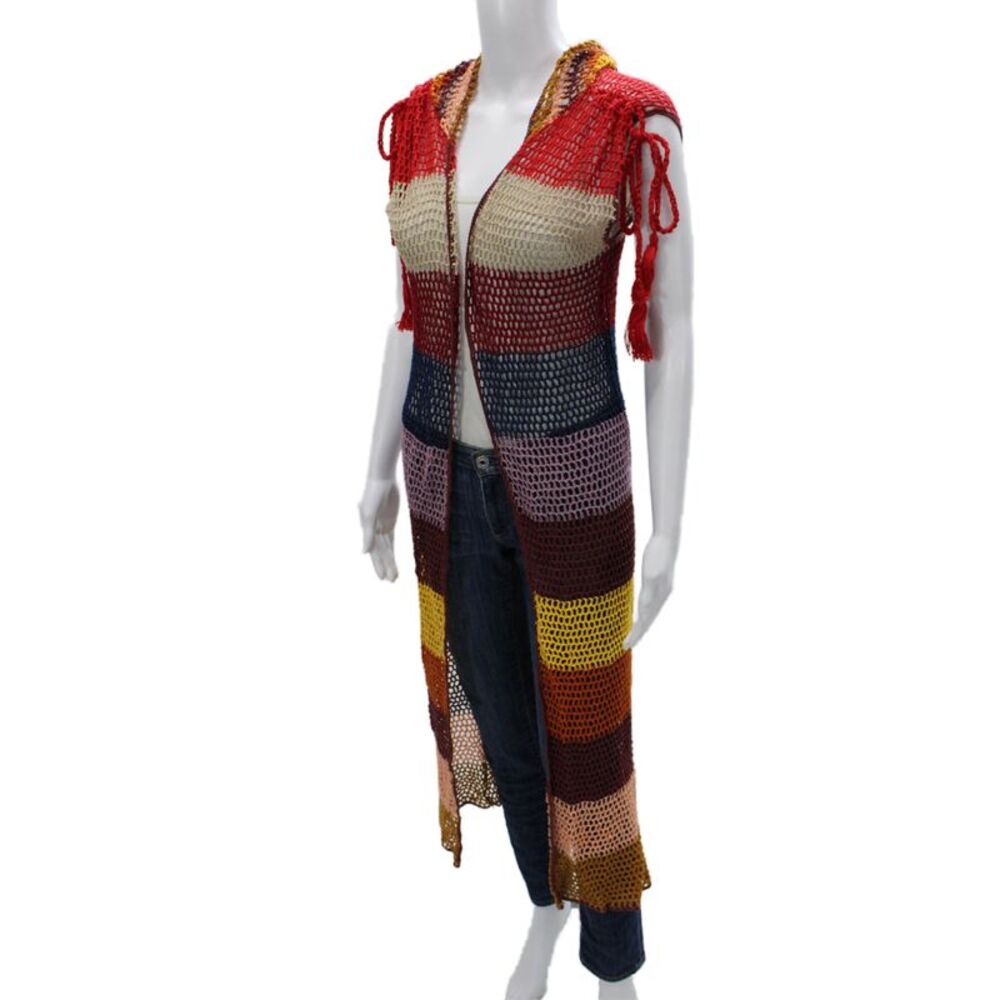 Anna Kosturova Womens Boho Striped Cotton Kimono Vest Multicolor Size XS - Picture 3 of 6